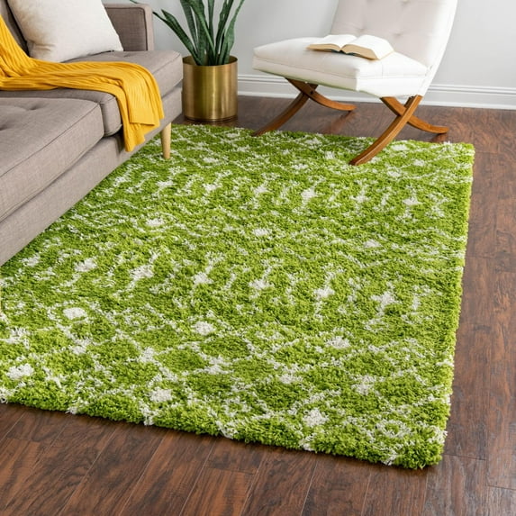 Unique Loom Moroccan Trellis Shag Collection Area Rug - Meknes (9' x 12' Rectangle Green/Ivory)