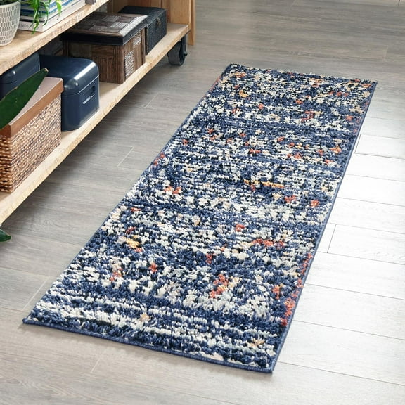 Unique Loom Morocco Collection Area Rug - Atlas (2' 2" x 6' 1" Runner Navy Blue/Black)