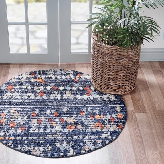 Unique Loom Morocco Collection Area Rug - Atlas (7' Round Navy Blue/Black)