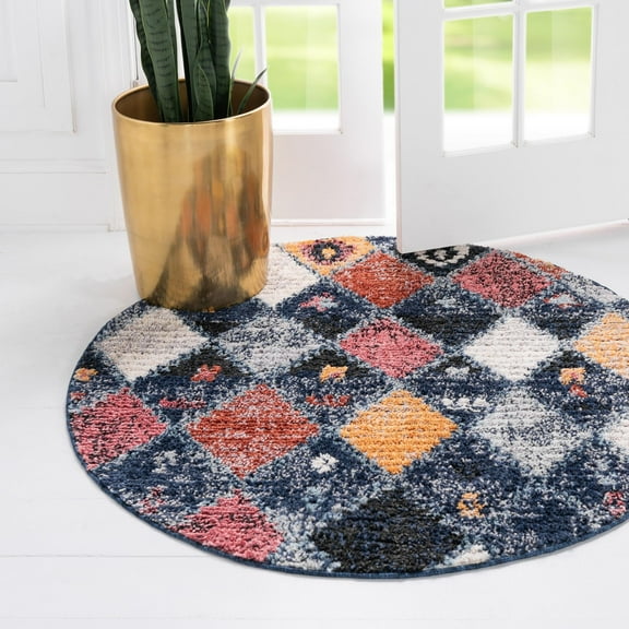 Unique Loom Morocco Collection Area Rug - Coastal (4' 1" Round Blue/Black)