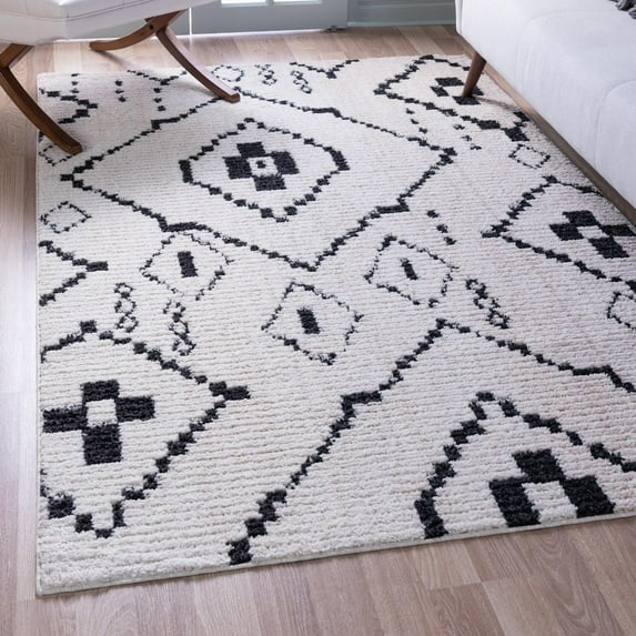 Unique Loom Morocco Collection Area Rug - Rif (4' 1" x 6' 1" Rectangle Ivory/Black)