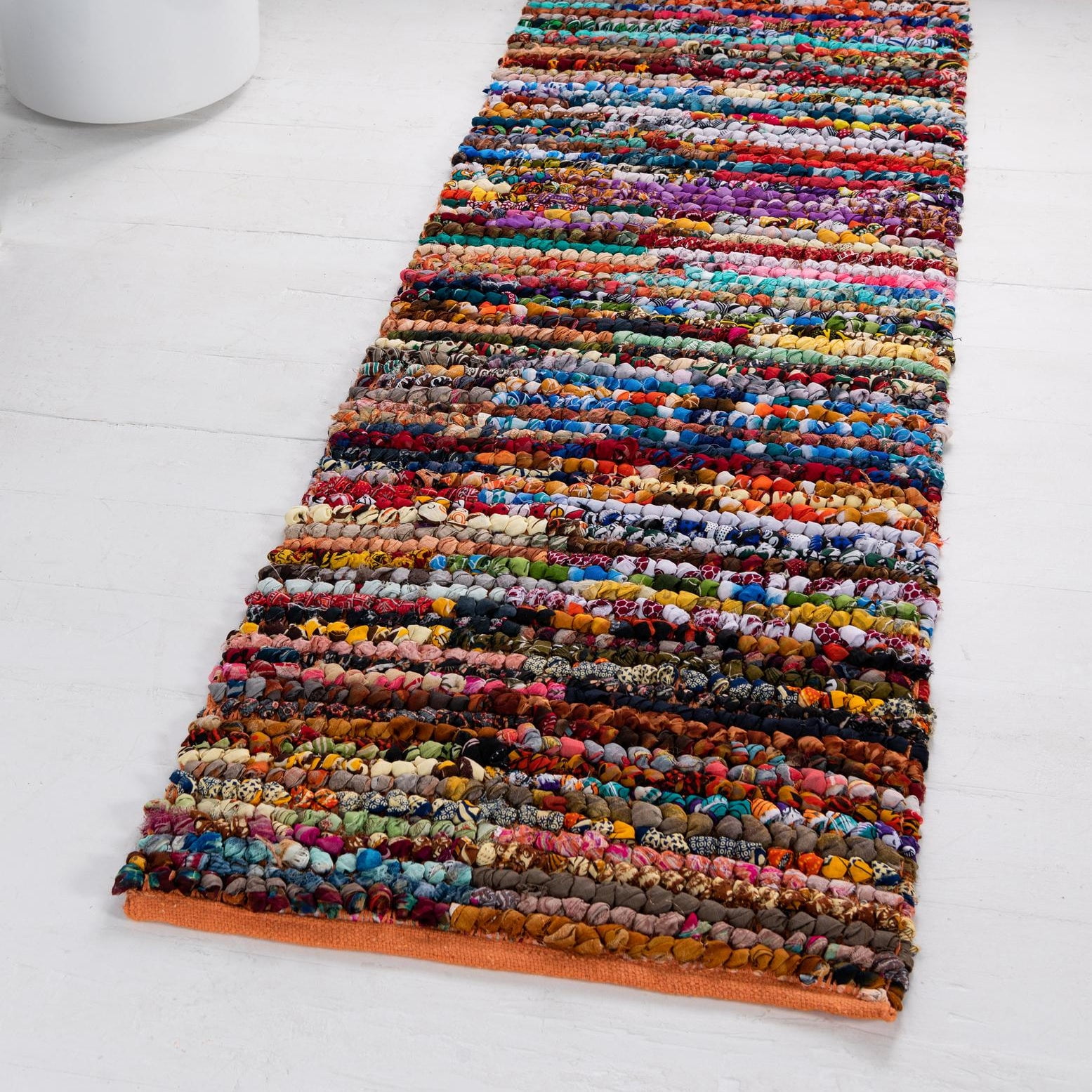 Colorful Hand-Braided Cotton Striped Runner Rug