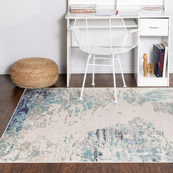 Unique Loom Vivid Collection Area Rug - Mumbai (5' 3" x 8' Rectangle Blue/Ivory)