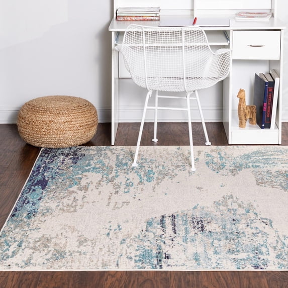 Unique Loom Vivid Collection Area Rug - Mumbai (6' x 9' Rectangle Blue/Ivory)