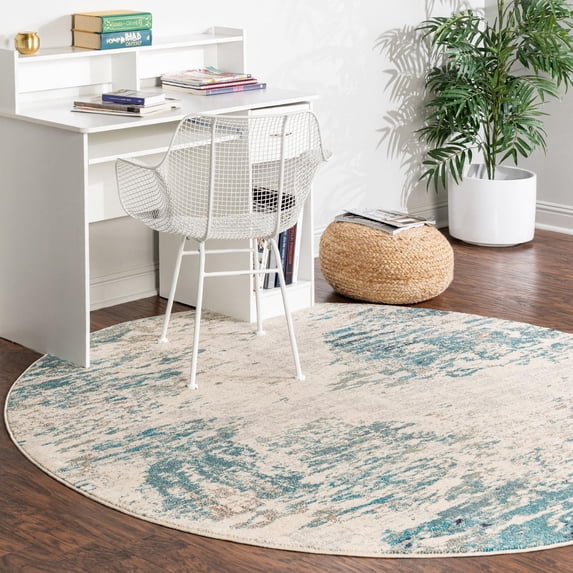 Unique Loom Vivid Collection Area Rug - Mumbai (3' 3" Round Blue/Ivory)