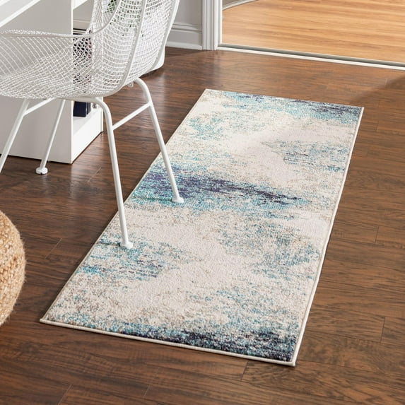 Unique Loom Vivid Collection Area Rug - Mumbai (2' 7" x 12' Runner Blue/Ivory)