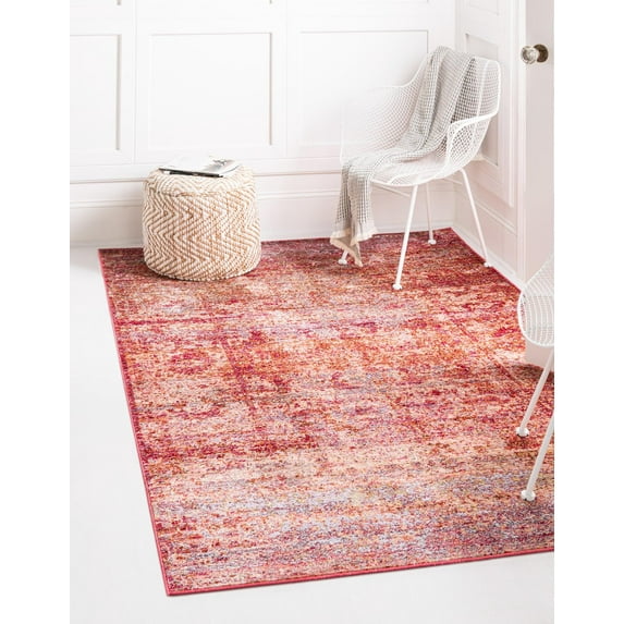Unique Loom Muse Austin Rug Red/Ivory 6' 1" x 9' Rectangle Abstract Bohemian Perfect For Living Room Bed Room Dining Room Office