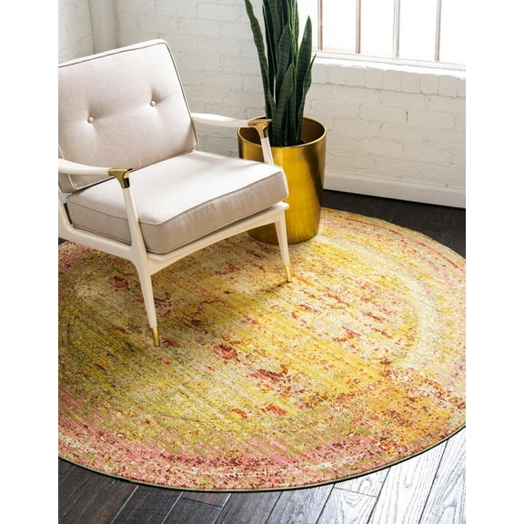 Unique Loom Austin Collection Area Rug - Muse (6' 1" Round Yellow/Burgundy)