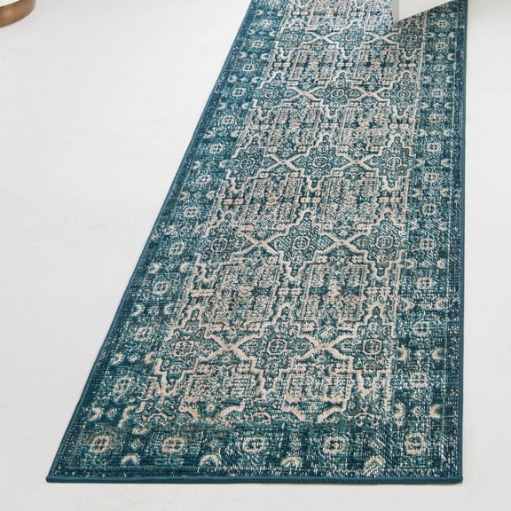Unique Loom Lucerne Collection Area Rug - Musegg (2' x 6' 1" Runner Blue/Gray)