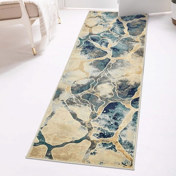 Unique Loom Mystic Collection Area Rug - Fitz Roy (2' x 6' Runner Navy Blue/Beige)