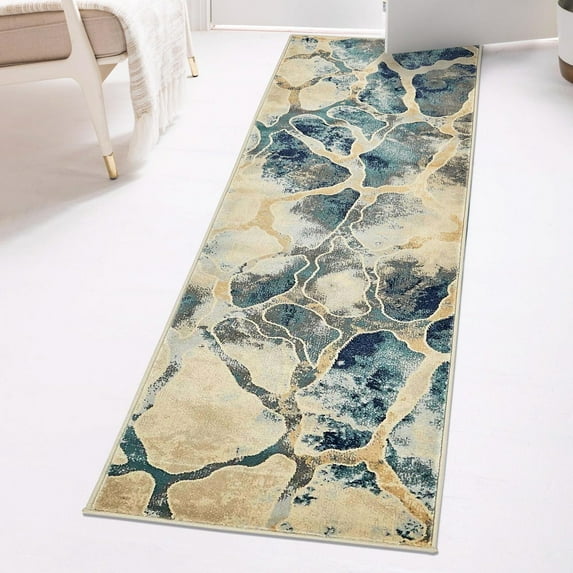 Unique Loom Mystic Collection Area Rug - Fitz Roy (2' x 6' Runner Navy Blue/Beige)