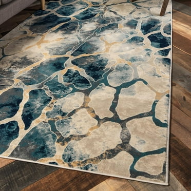 Unique Loom Mystic Collection Area Rug - Fitz Roy (5' 1" x 8' Rectangle Navy Blue/Beige)