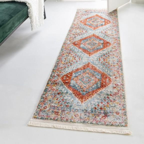 Unique Loom Paragon Collection Area Rug - Naples (2' 2" x 6' Runner Salmon/Blue)