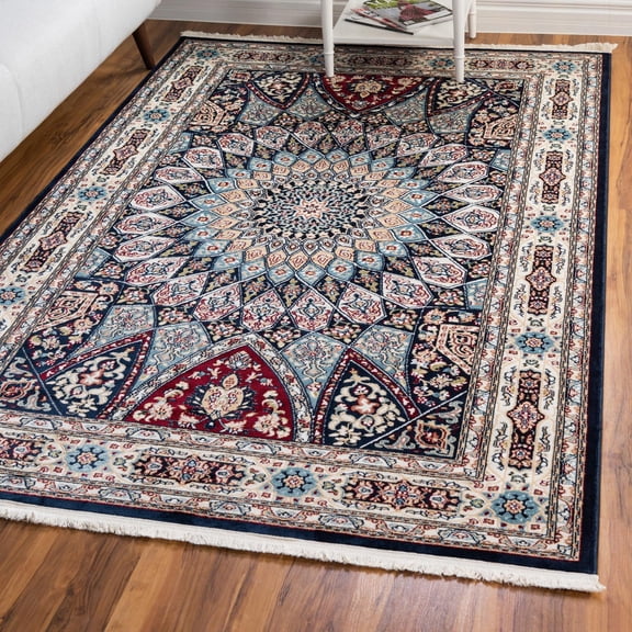 Unique Loom Narenj Collection Area Rug - Adams (7' 1" x 10' Rectangle Navy Blue/Beige)