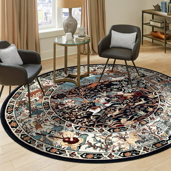Unique Loom Narenj Collection Area Rug - Birmingham (5' 3" Round Navy Blue/Blue)