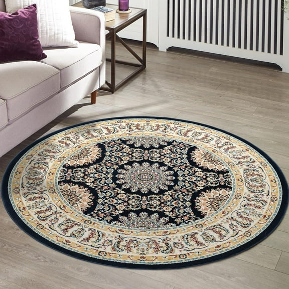 Unique Loom Narenj Collection Area Rug - Brighton (5' 1" Round Navy Blue/Beige)