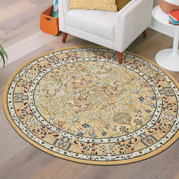 Unique Loom Narenj Collection Area Rug - Bristol (5' 3" Round Beige/Blue)