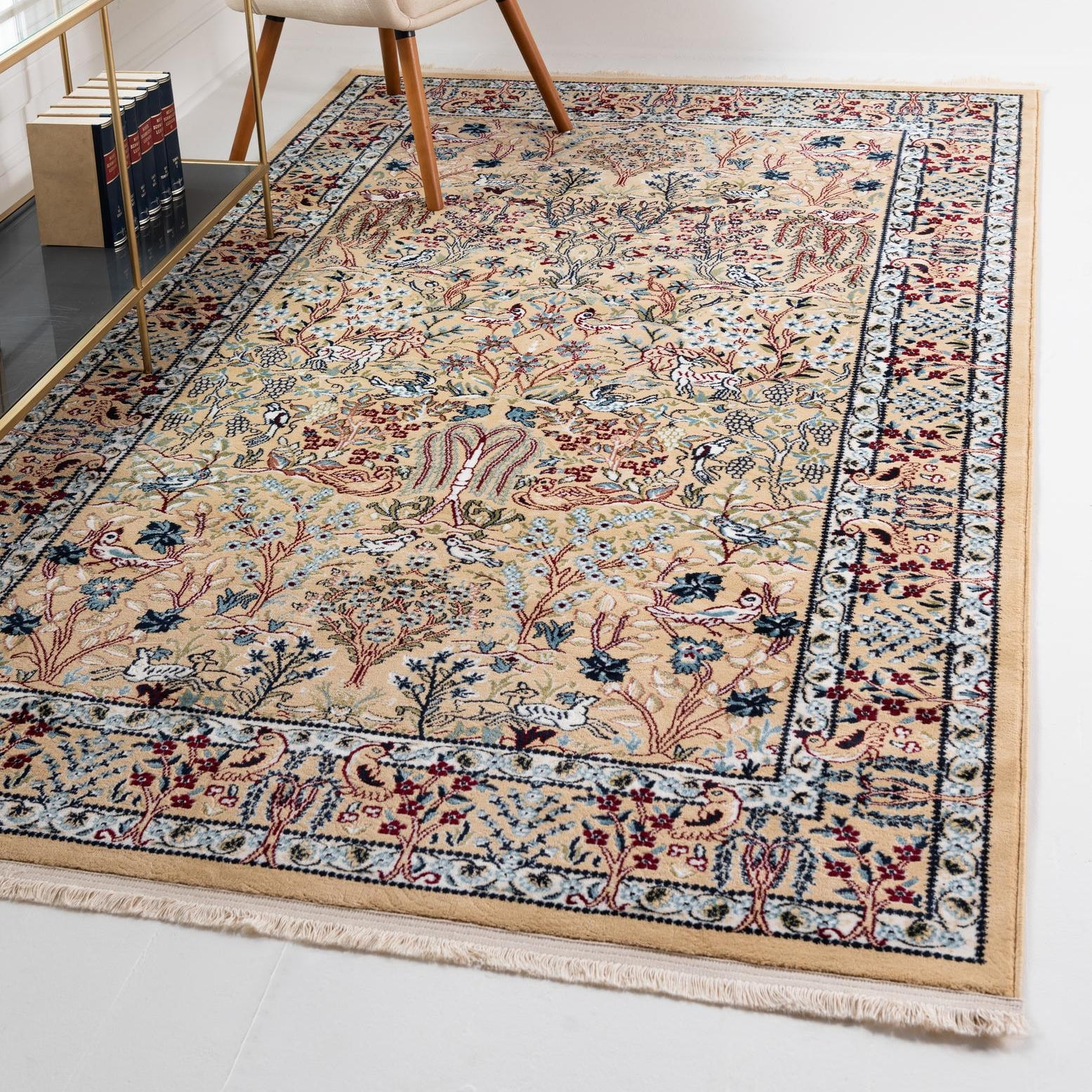 Beige Rectangular Synthetic Easy-Care Stain-Resistant Rug