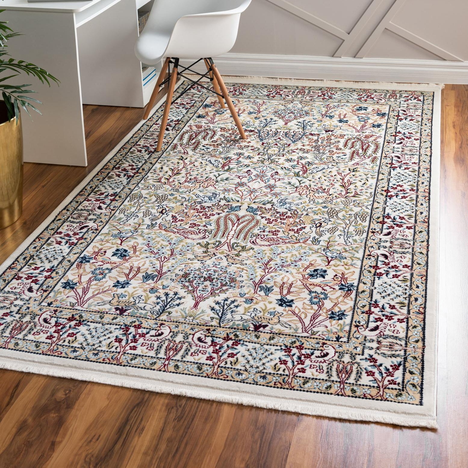 Ivory and Beige Rectangular Stain-Resistant Synthetic Rug