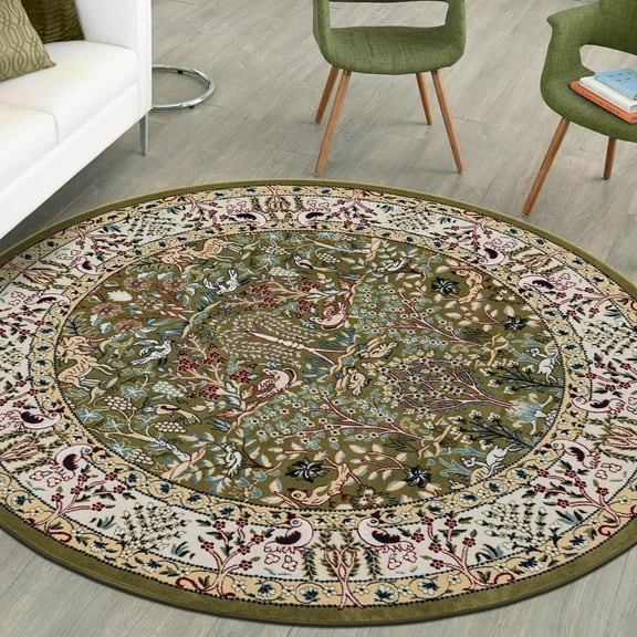 Unique Loom Narenj Collection Area Rug - Bristol (5' 3" Round Green/Ivory)