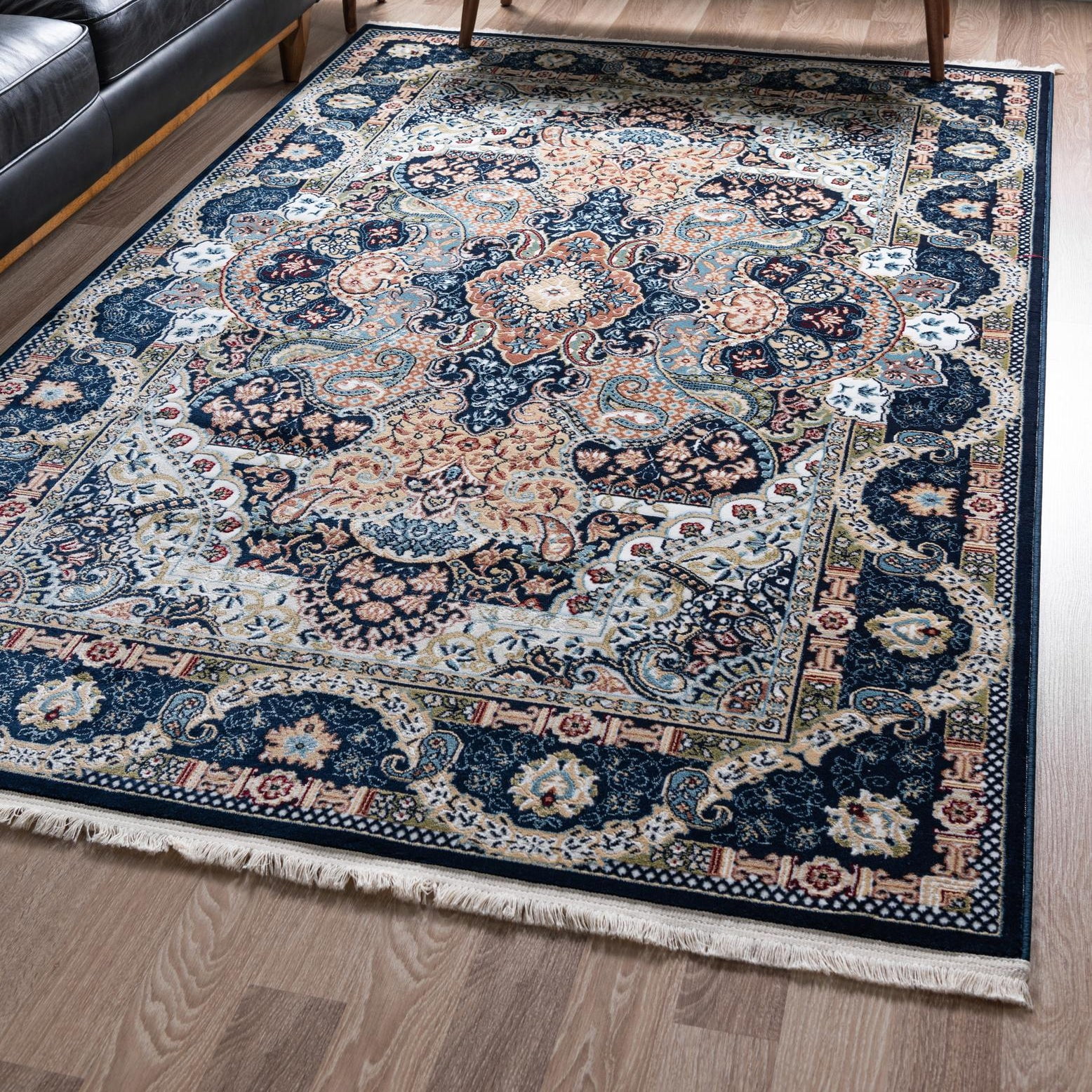Elegant Navy Blue Handmade 3x5 Synthetic Area Rug