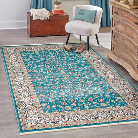 Unique Loom Narenj Collection Area Rug - Leeds (10' x 13' Rectangle Blue/Burgundy)