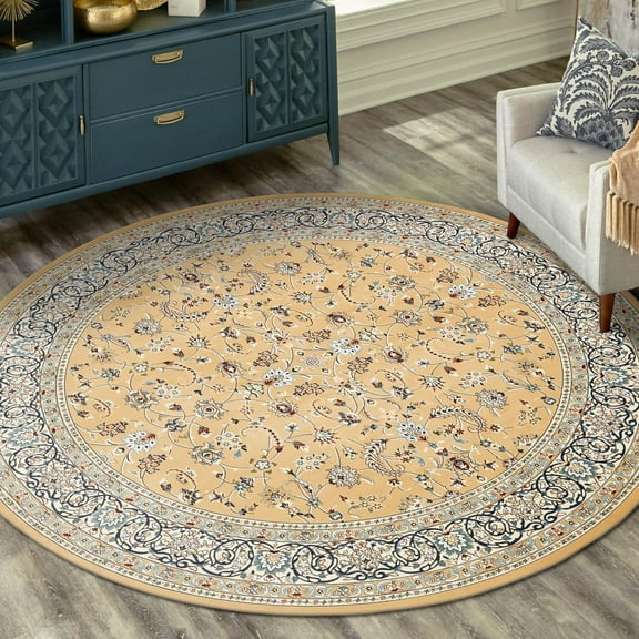 Unique Loom Narenj Collection Area Rug - Leeds (5' 1" Round Beige/Blue)