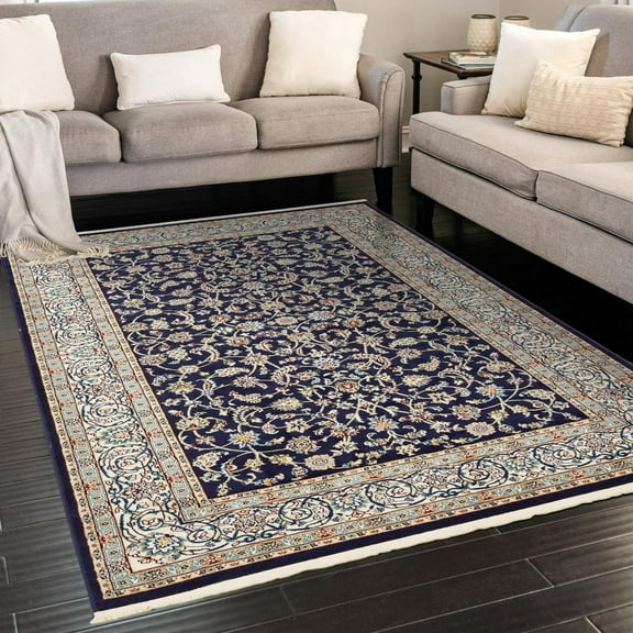 Unique Loom Narenj Collection Area Rug - Leeds (5' 3" x 8' Rectangle Navy Blue/Beige)