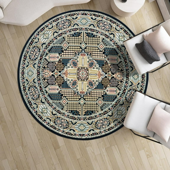 Unique Loom Narenj Collection Area Rug - Liverpool (5' 1" Round Blue/Beige)