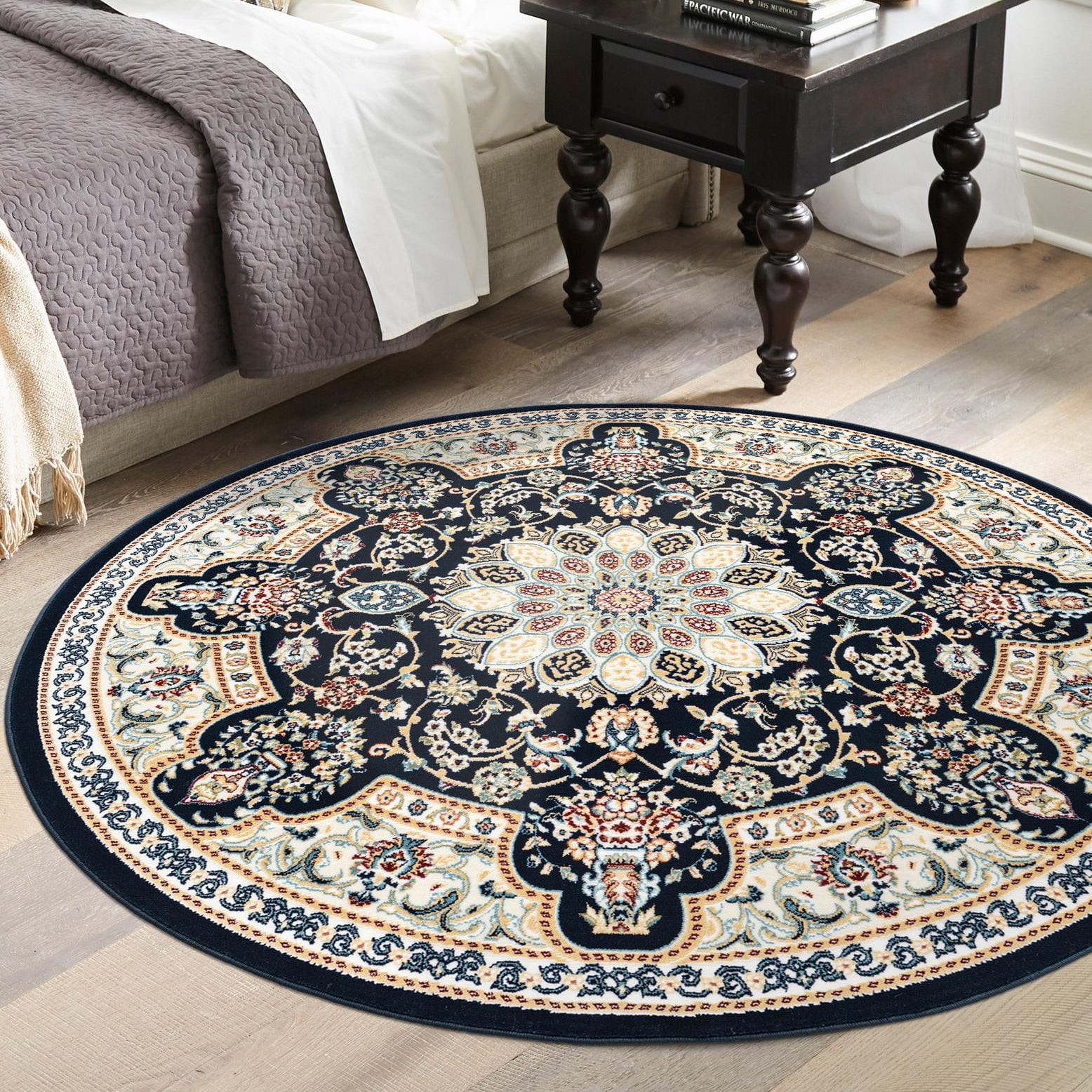 Unique Loom Narenj Collection Area Rug - 5' X 8', Navy Blue/Tan, Traditional Textured Pattern, Machine Made