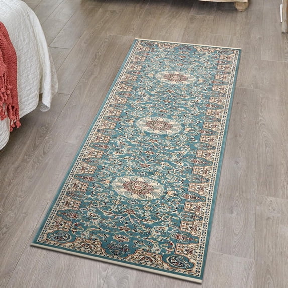 Unique Loom Narenj Collection Area Rug - Newcastle (3' x 13' 1" Runner Blue/Beige)