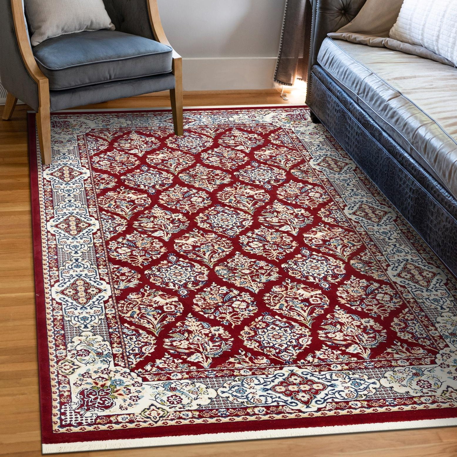 Burgundy Elegance 5' x 8' Stain-Resistant Rectangular Rug
