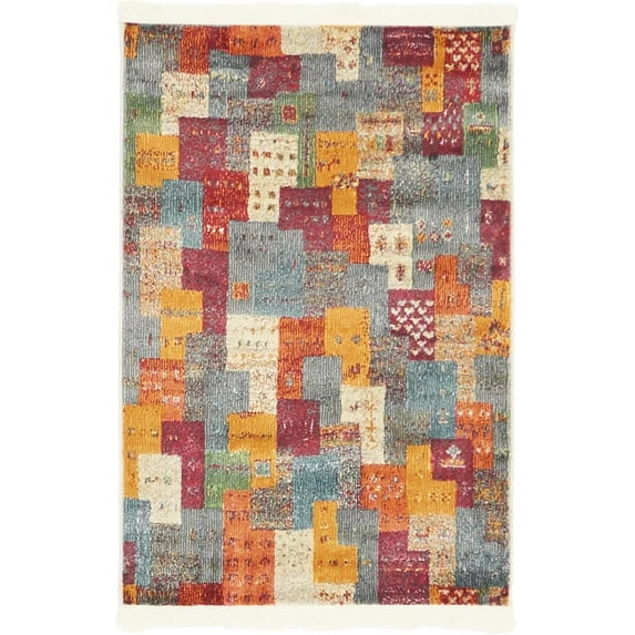 Unique Loom Native Abstract Contemporary Area Rug, Red/Yellow/Green, 35" x 25"
