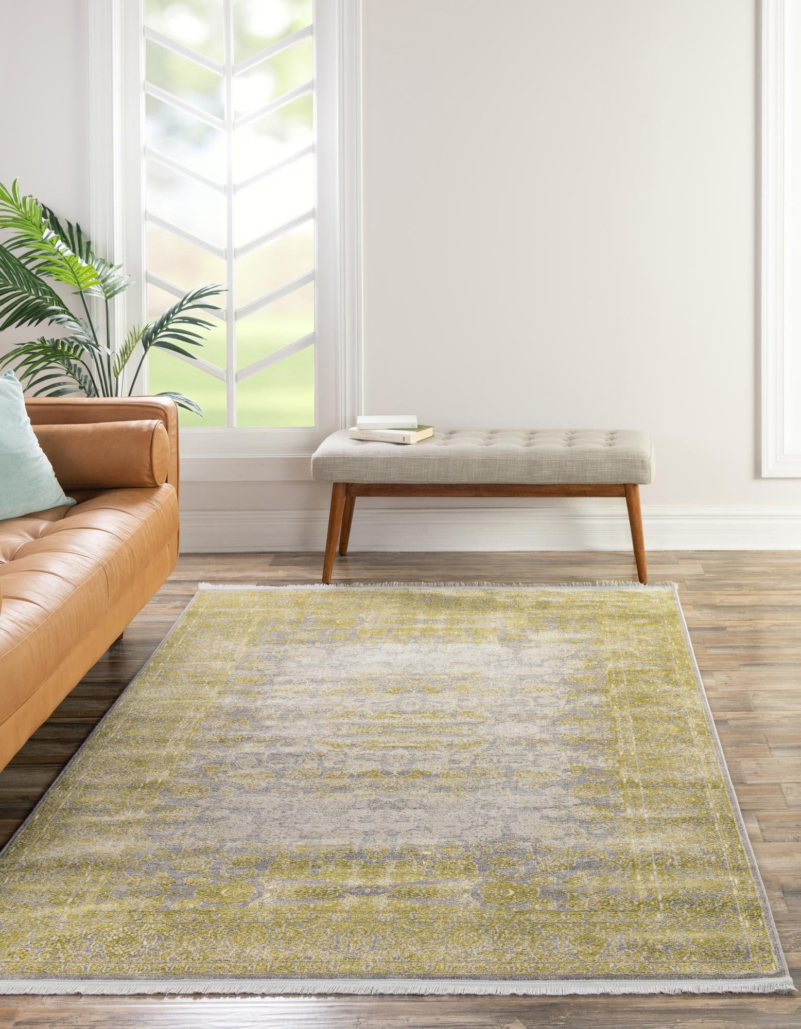 Apollo Vintage Abstract Light Green 4' x 6' Synthetic Area Rug