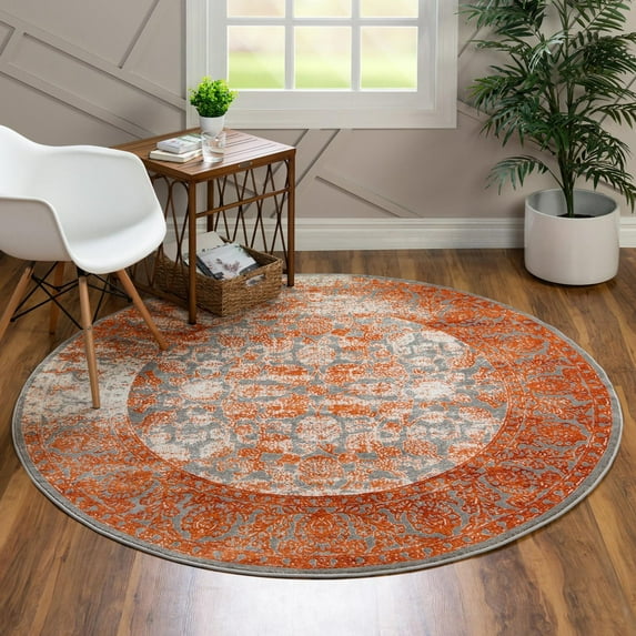 Unique Loom New Classical Collection Area Rug - Apollo (8' Round Terracotta/Gray)