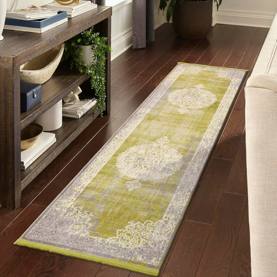 Unique Loom New Classical Collection Area Rug - Olwen (2' 7" x 10' Runner Light Green/Gray)