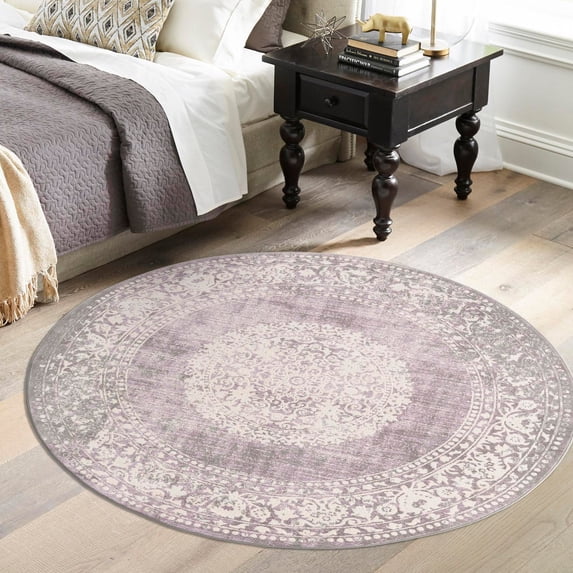 Unique Loom New Classical Collection Area Rug - Olwen (4' Round Purple/Gray)