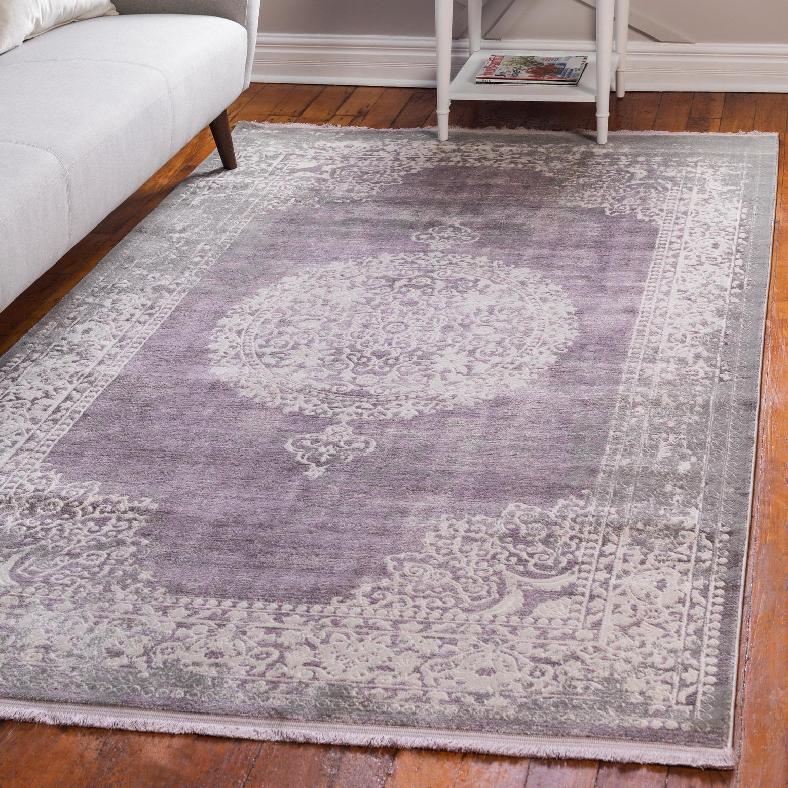 Olwen Purple and Gray Synthetic 8' x 10' Rectangular Area Rug