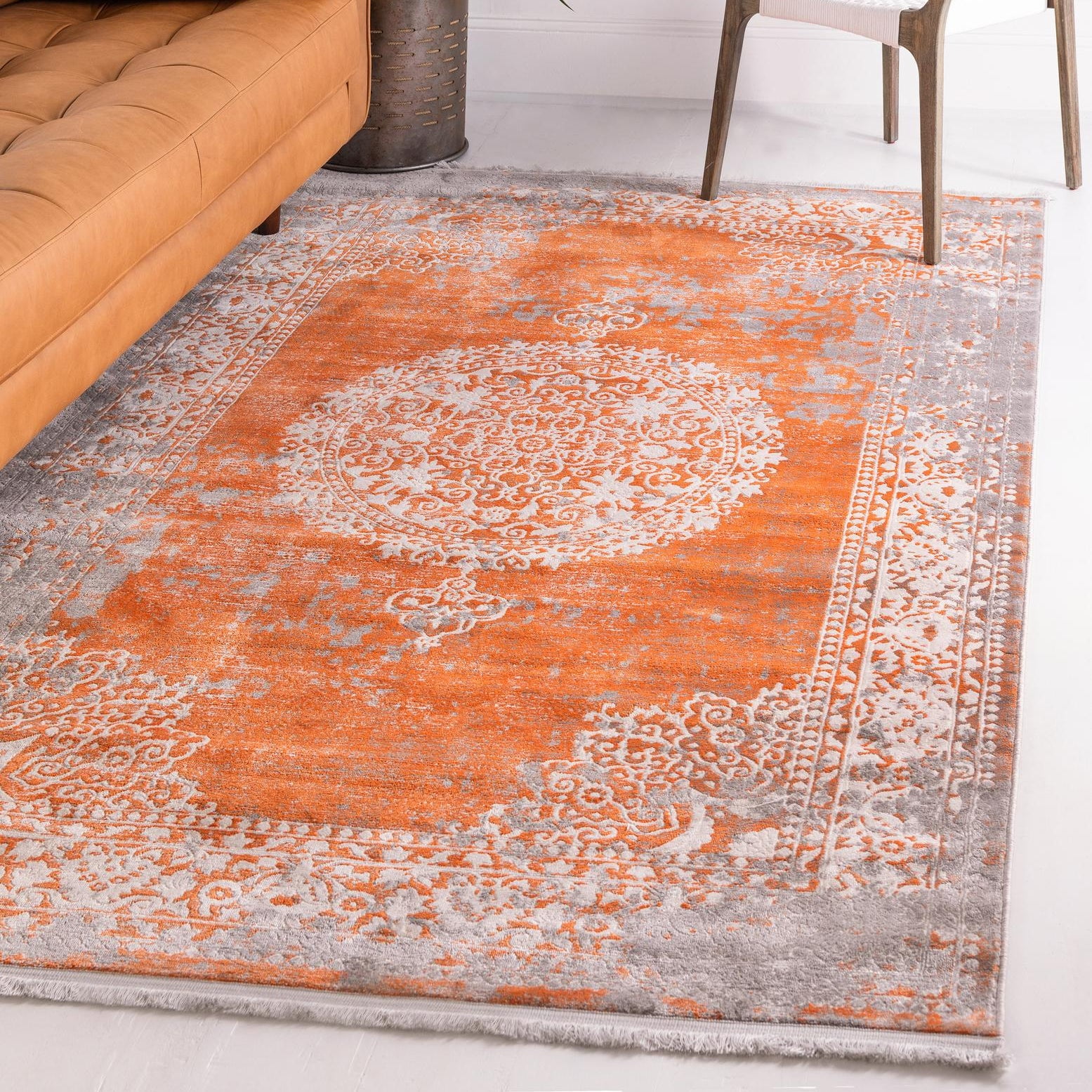 Terracotta & Ivory Abstract Synthetic Rectangular Rug 8' x 11' 4"