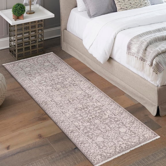 Unique Loom New Classical Collection Area Rug - Olympia (2' 7" x 10' Runner Light Gray/Ivory)