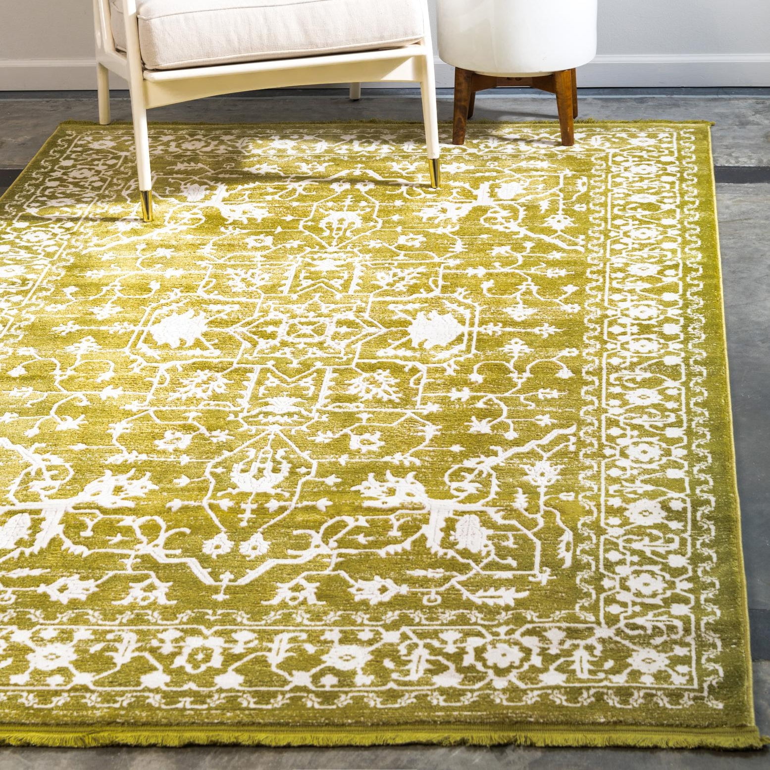 Light Green Rectangular Synthetic Stain-Resistant Area Rug
