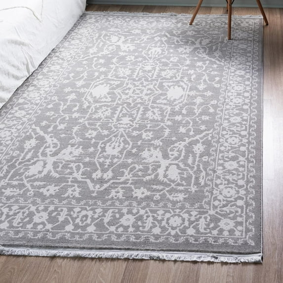 Unique Loom New Classical Collection Area Rug - Olympia (4' 1" x 6' 1" Rectangle Light Gray/Ivory)