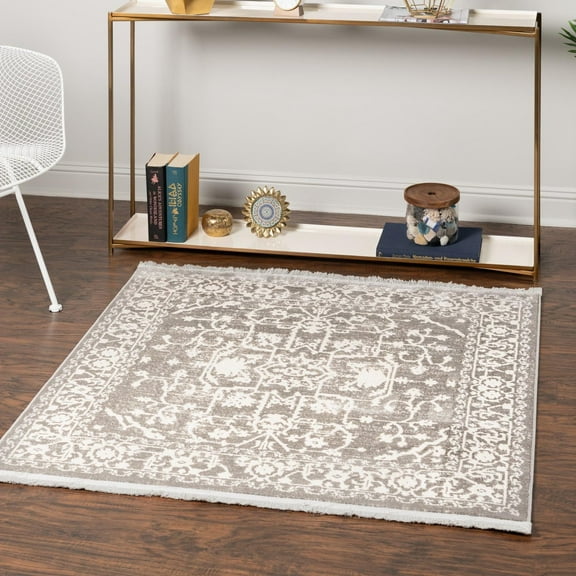 Unique Loom New Classical Collection Area Rug - Olympia (4' Square Light Gray/Ivory)