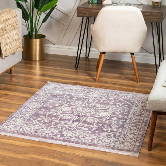 Unique Loom New Classical Collection Area Rug - Olympia (4' Square Purple/Ivory)