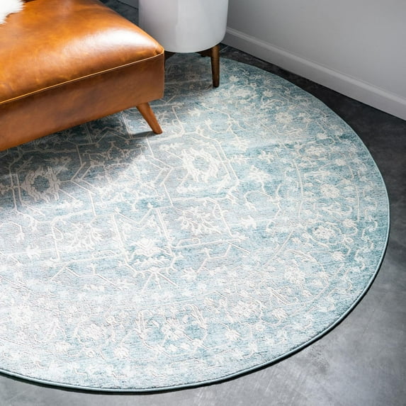 Unique Loom New Classical Collection Area Rug - Olympia (6' 1" Round Light Blue/Ivory)