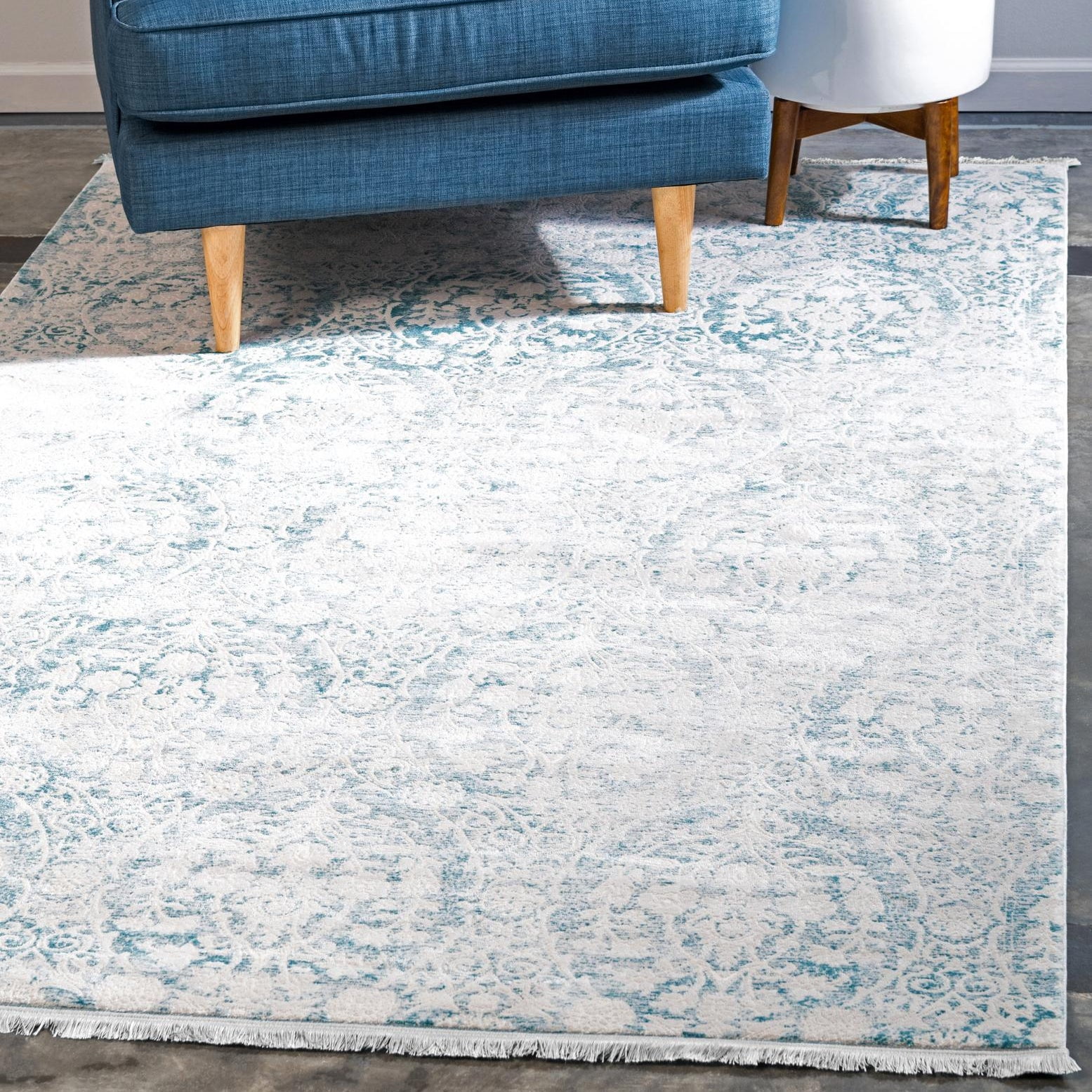 Light Blue and Ivory Abstract Synthetic Area Rug, 10' x 13'