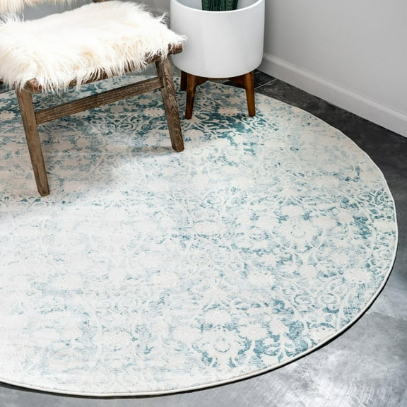Unique Loom New Classical Collection Area Rug - Tyche (4' 1" Round Light Blue/Ivory)