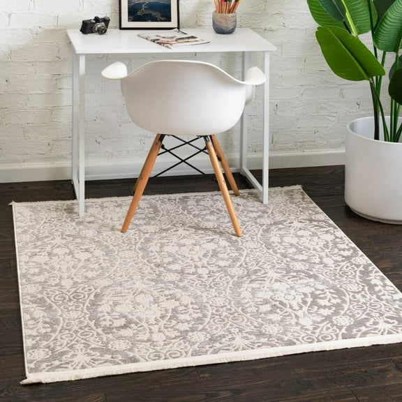 Unique Loom New Classical Collection Area Rug - Tyche (4' Square Light Gray/Gray)