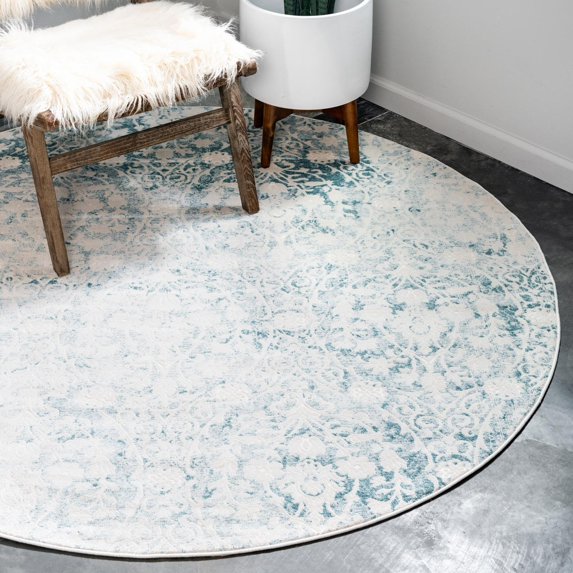 Unique Loom New Classical Collection Area Rug - Tyche (6' 1" Round Light Blue/Ivory)