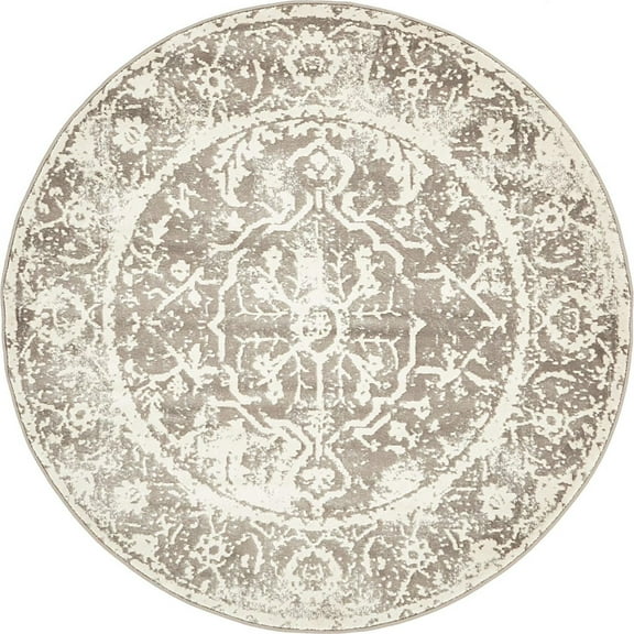 Unique Loom New Classical Round Distressed Traditional Area Rugs, Gray